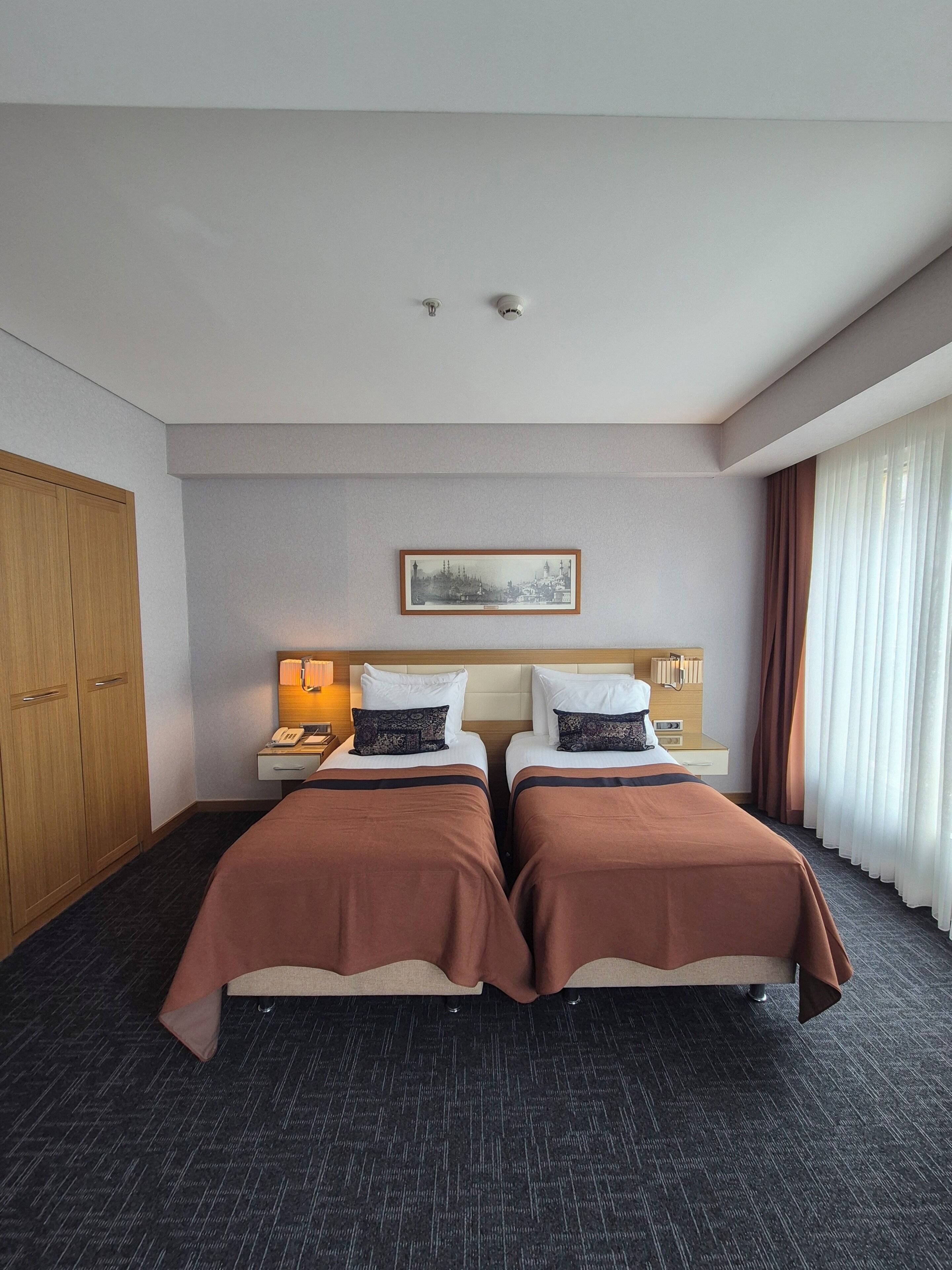 ملاءات من القطن المصري وأغطية فراش متميزة وميني بار وخزنة داخل الغرفة