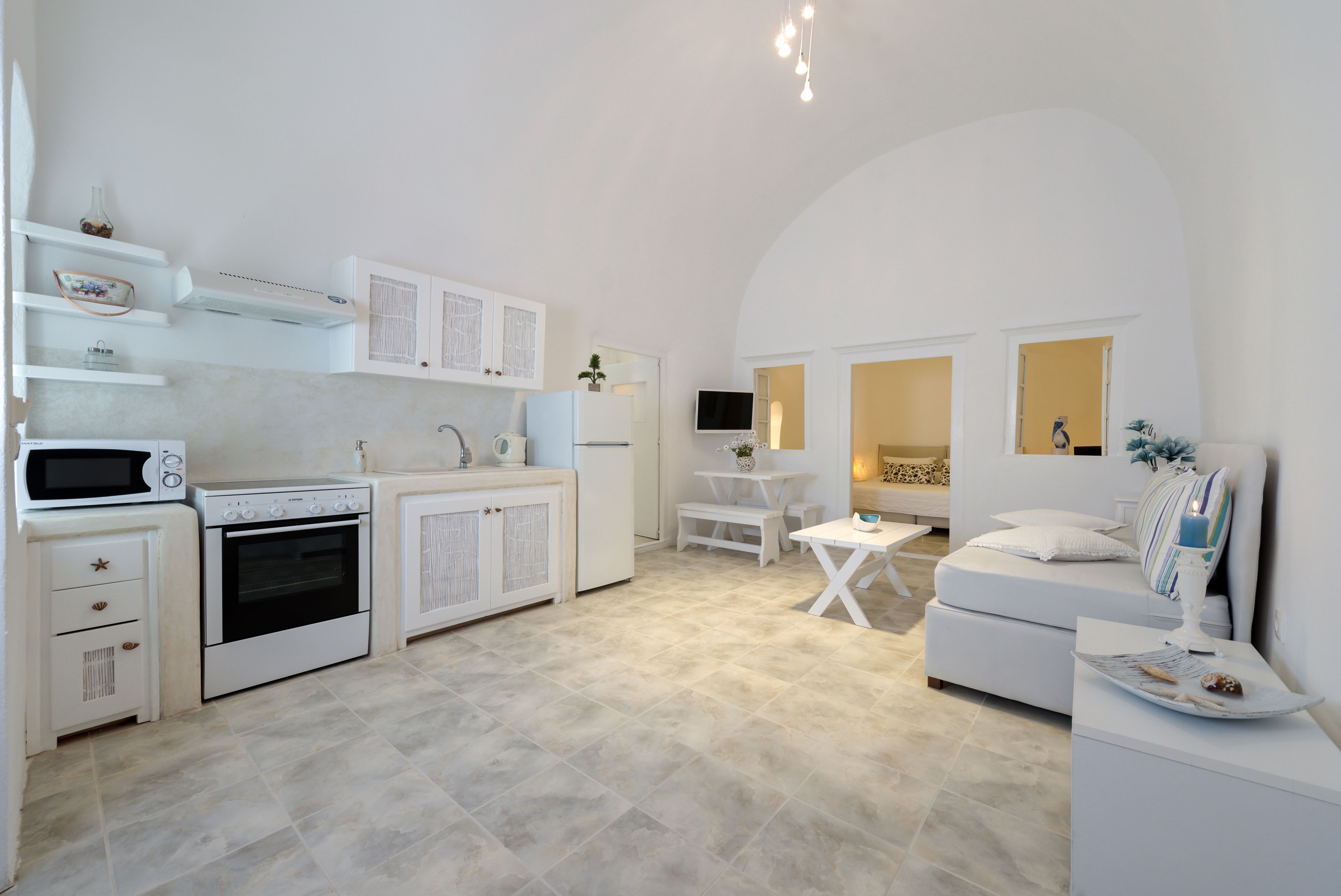 villa (santorini) | private kitchen | fridge, coffee/tea maker, electric kettle