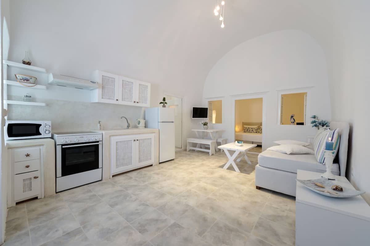 villa (santorini) | private kitchen | fridge, coffee/tea maker, electric kettle