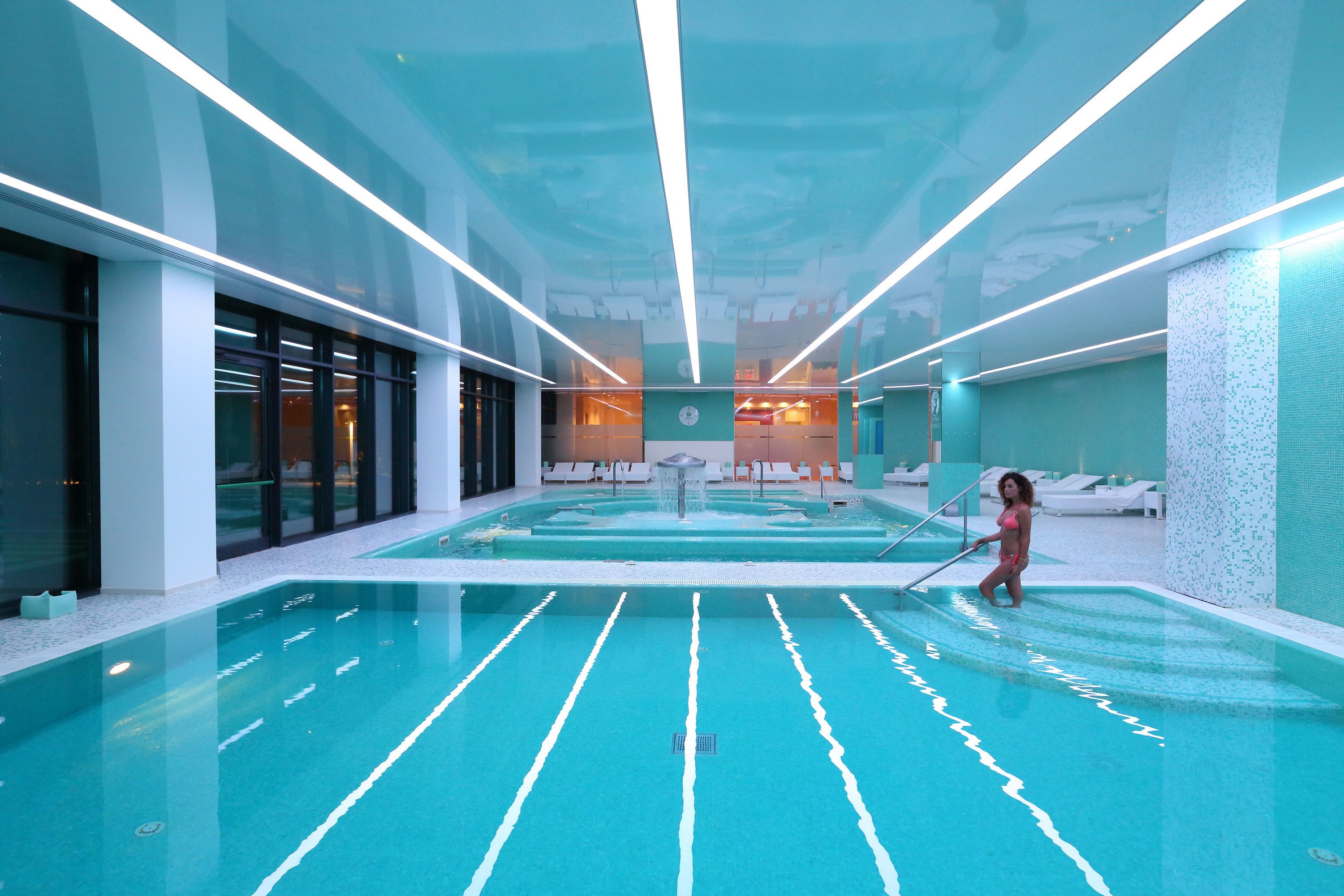 indoor pool, outdoor pool, open 8:30 am to 7:30 pm, pool umbrellas