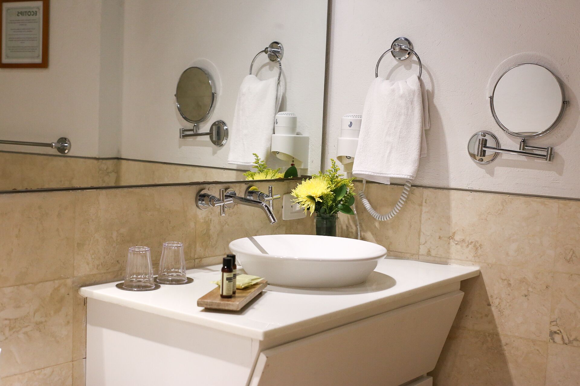 deluxe room | bathroom | shower, rainfall showerhead, free toiletries, hair dryer