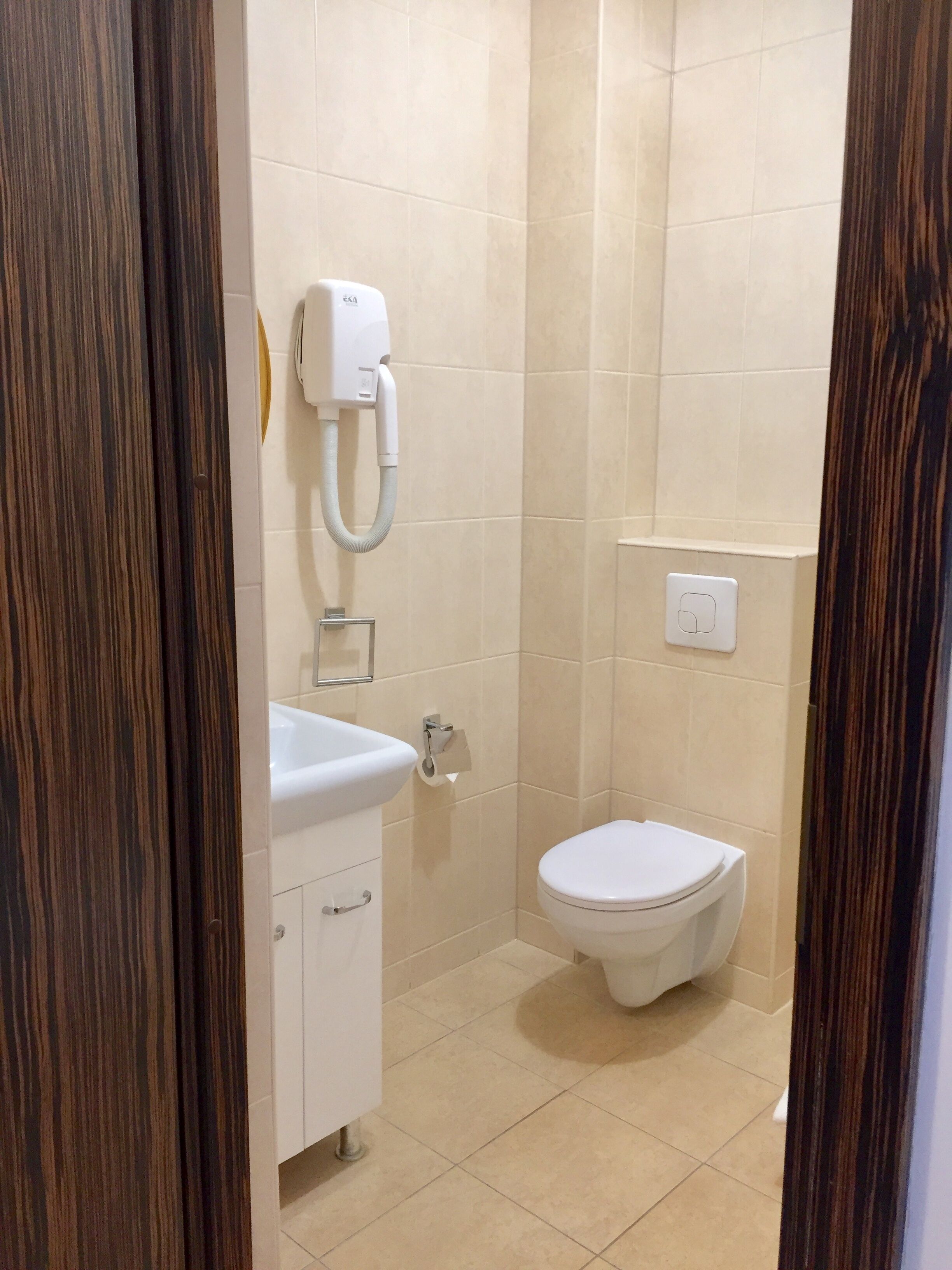 single room | bathroom | shower, hair dryer, towels