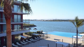 Indoor pool, outdoor pool, open 10:00 AM to 7:00 PM, pool umbrellas