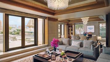 65-inch LCD TV with satellite channels, TV, fireplace