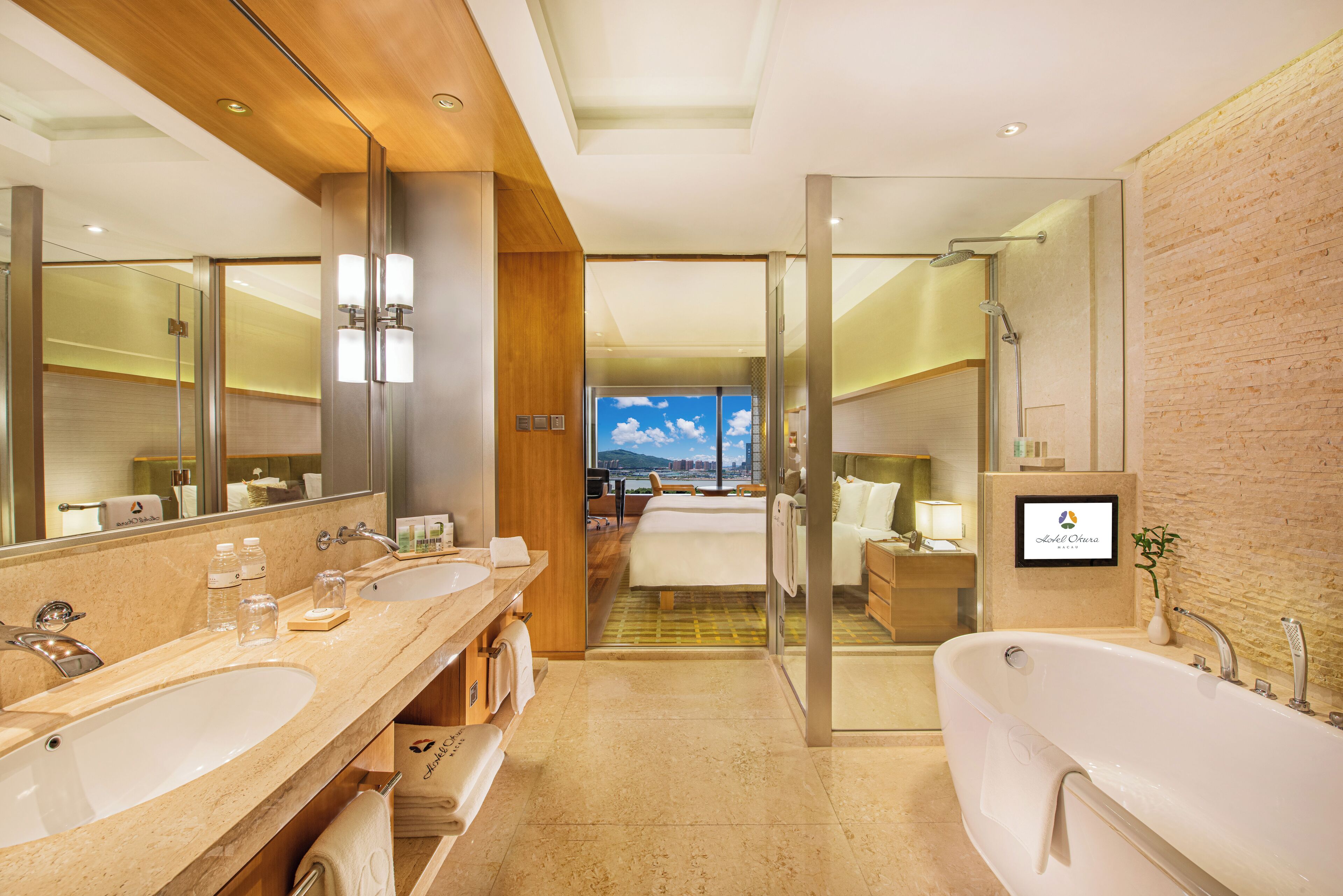 separate bathtub and shower, free toiletries, hair dryer, bathrobes