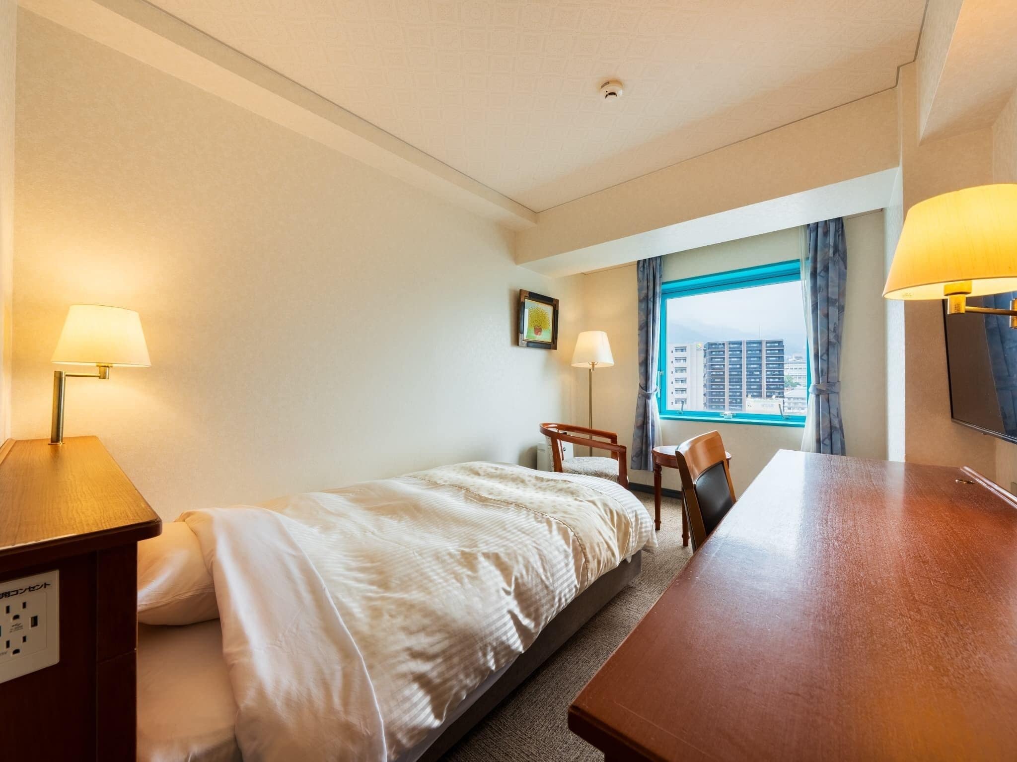 Desk, laptop workspace, free WiFi, bed sheets