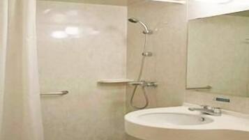 Shower, free toiletries, hair dryer, slippers