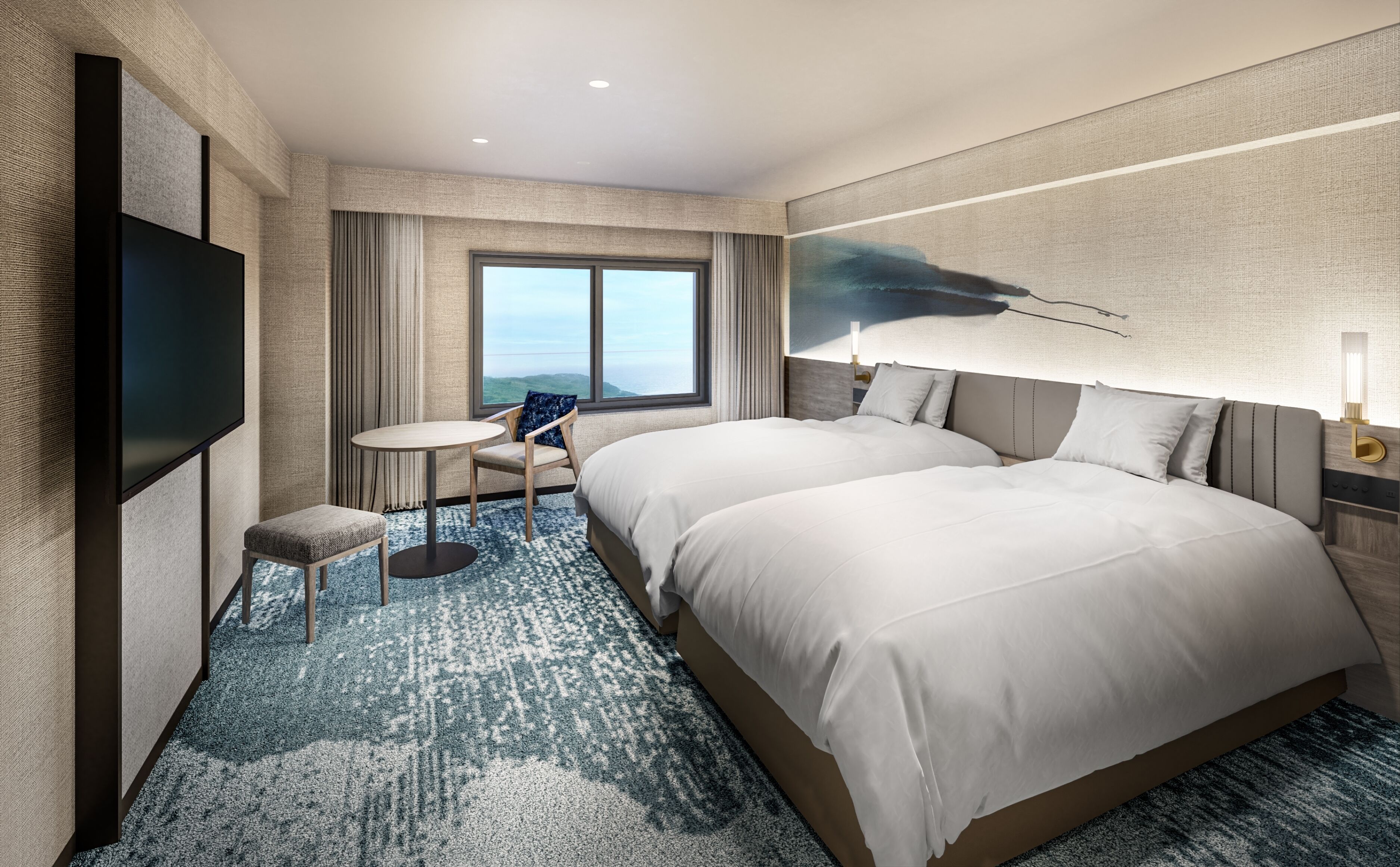 セーフティボックス (室内)、デスク、ノートパソコン用作業スペース、遮光カーテン