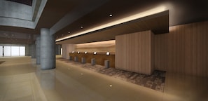 A spacious lobby with a reception desk, columns, and a polished floor. - Grand Mercure Wakayama Minabe Resort & Spa (Minabe)