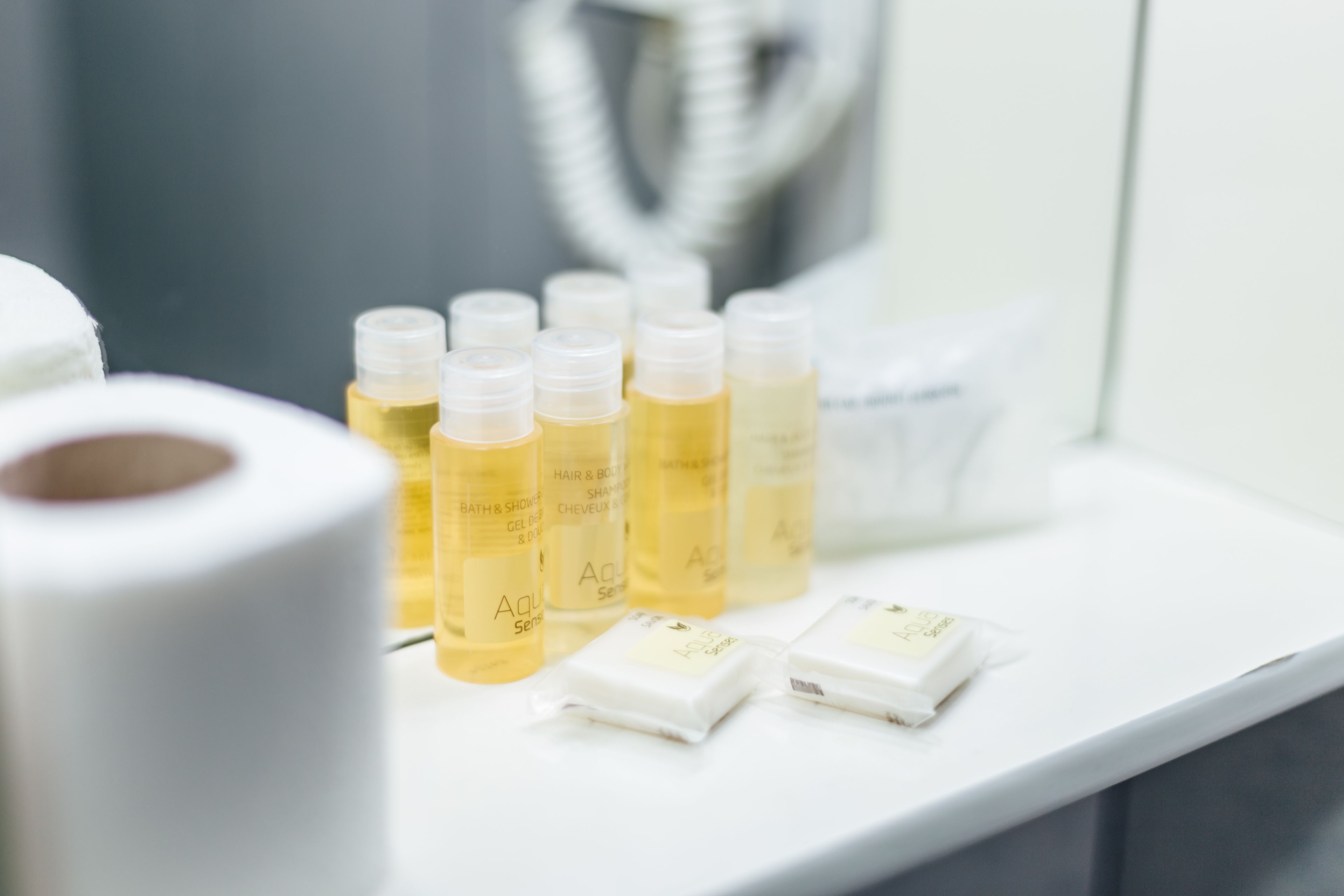 shower, free toiletries, hair dryer, soap