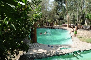 A swimming pool surrounded by trees and stone steps. - Pastoral Vadi (Fethiye)