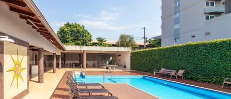 Outdoor pool, sun loungers