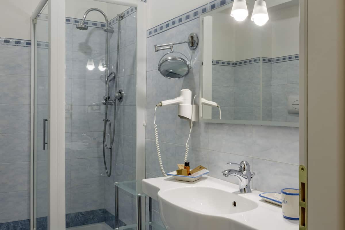 shower, hydromassage showerhead, free toiletries, hair dryer
