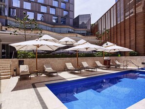 Outdoor pool, pool loungers