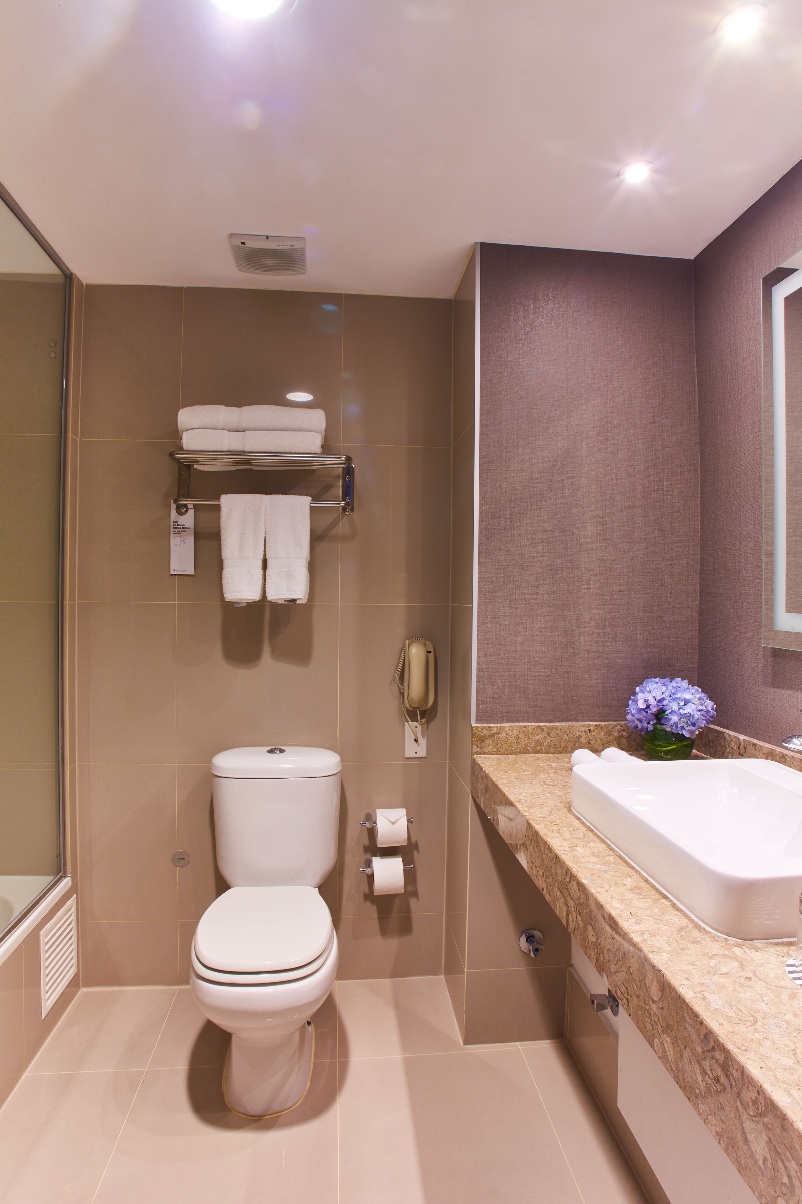 combined shower/bathtub, eco-friendly toiletries, hair dryer, towels