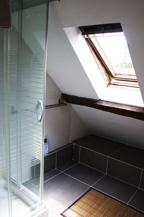 Family Suite, Multiple Beds, Courtyard View | Bathroom | Shower, hair dryer, towels