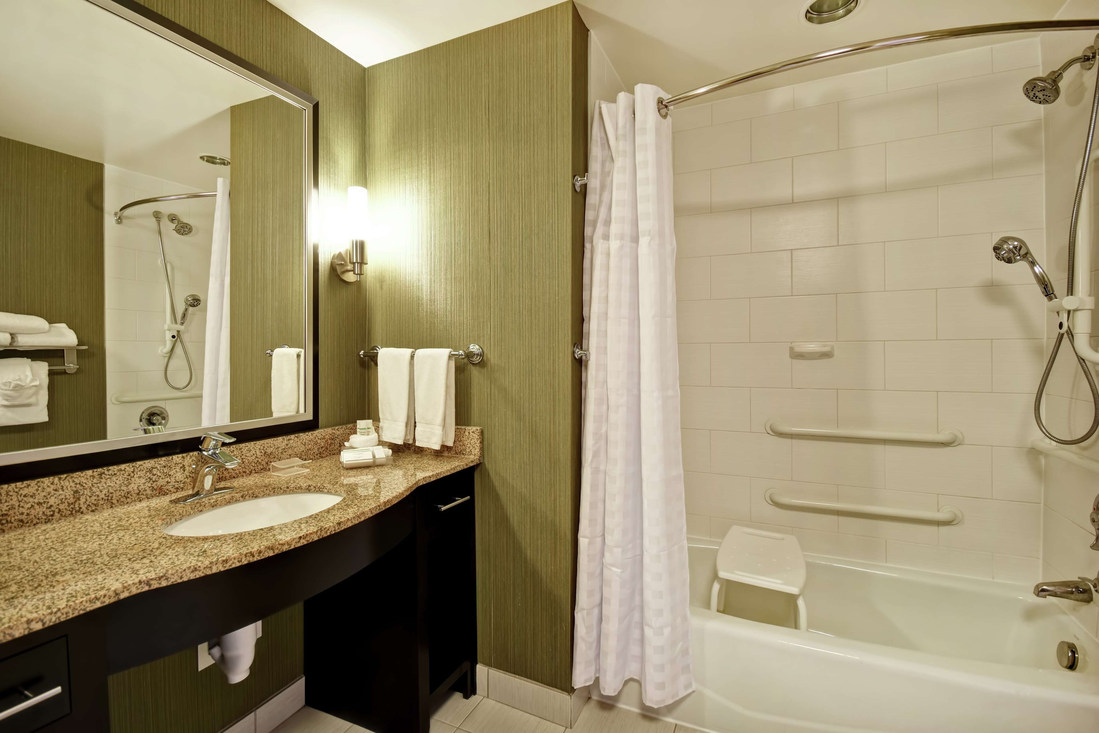 suite, 2 queen beds, accessible, bathtub (mobility & hearing) | bathroom | hair dryer, bathrobes, towels