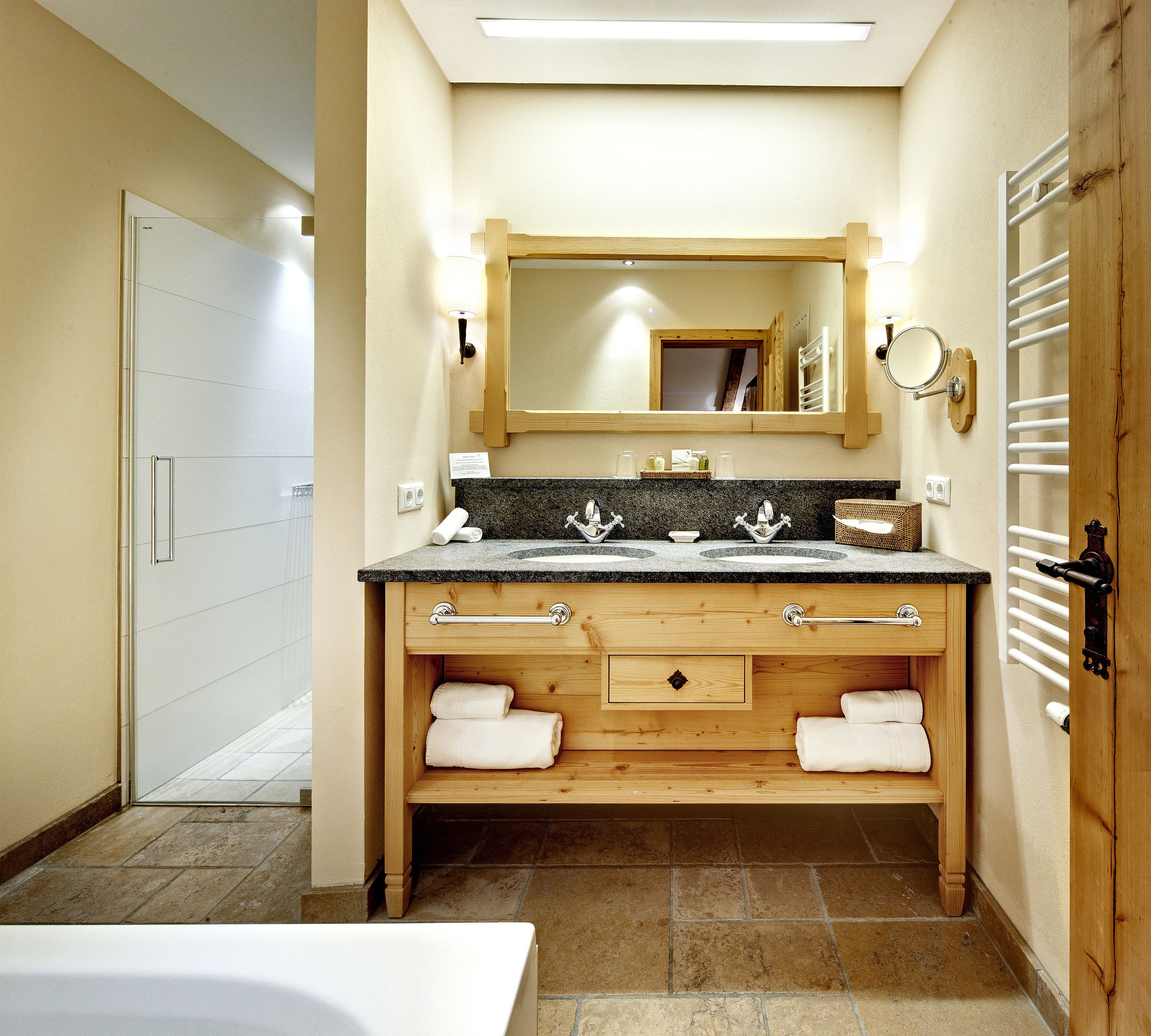 suite, balcony | bathroom | separate bathtub and shower, rainfall showerhead, hair dryer, bathrobes