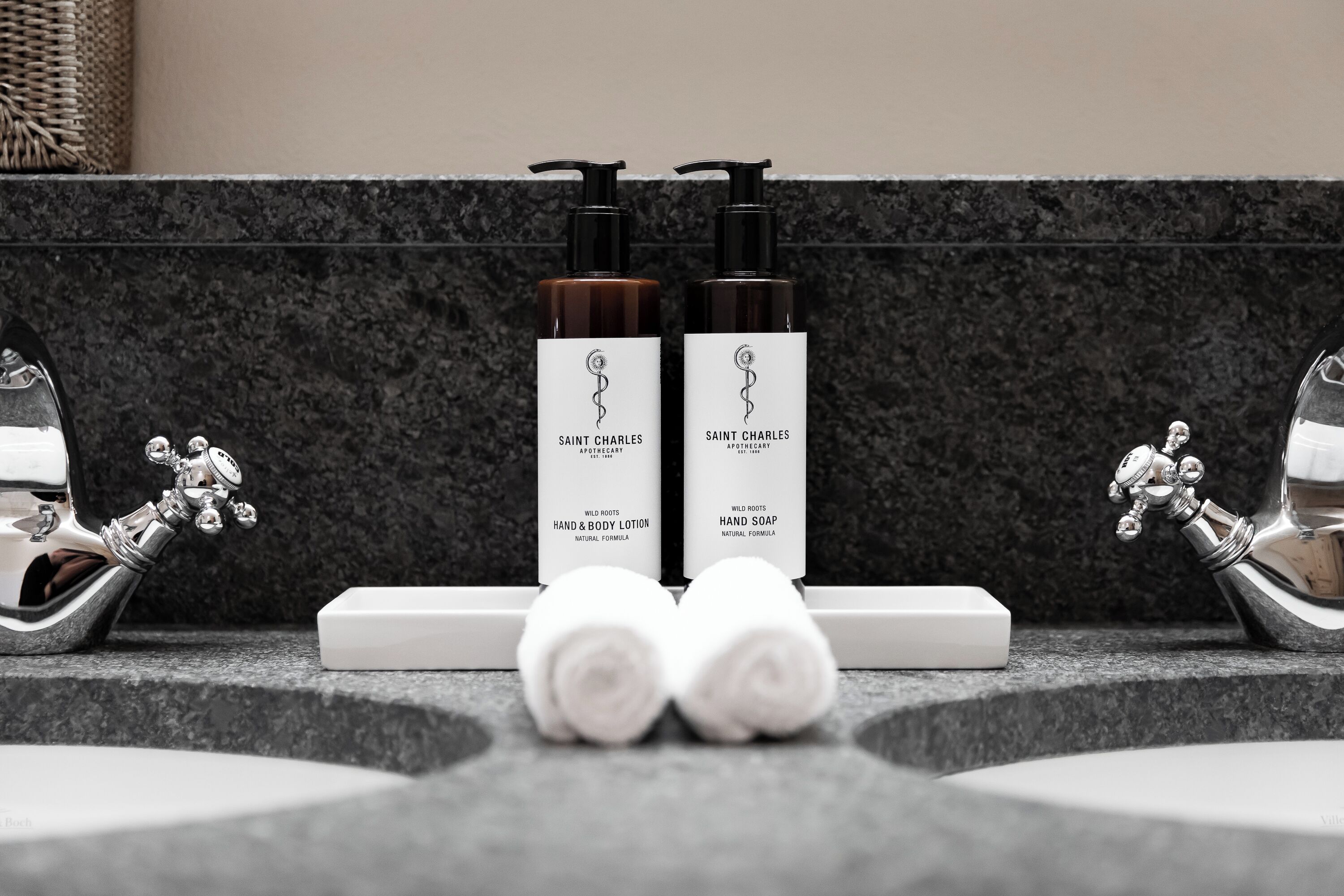 separate bathtub and shower, rainfall showerhead, hair dryer, bathrobes