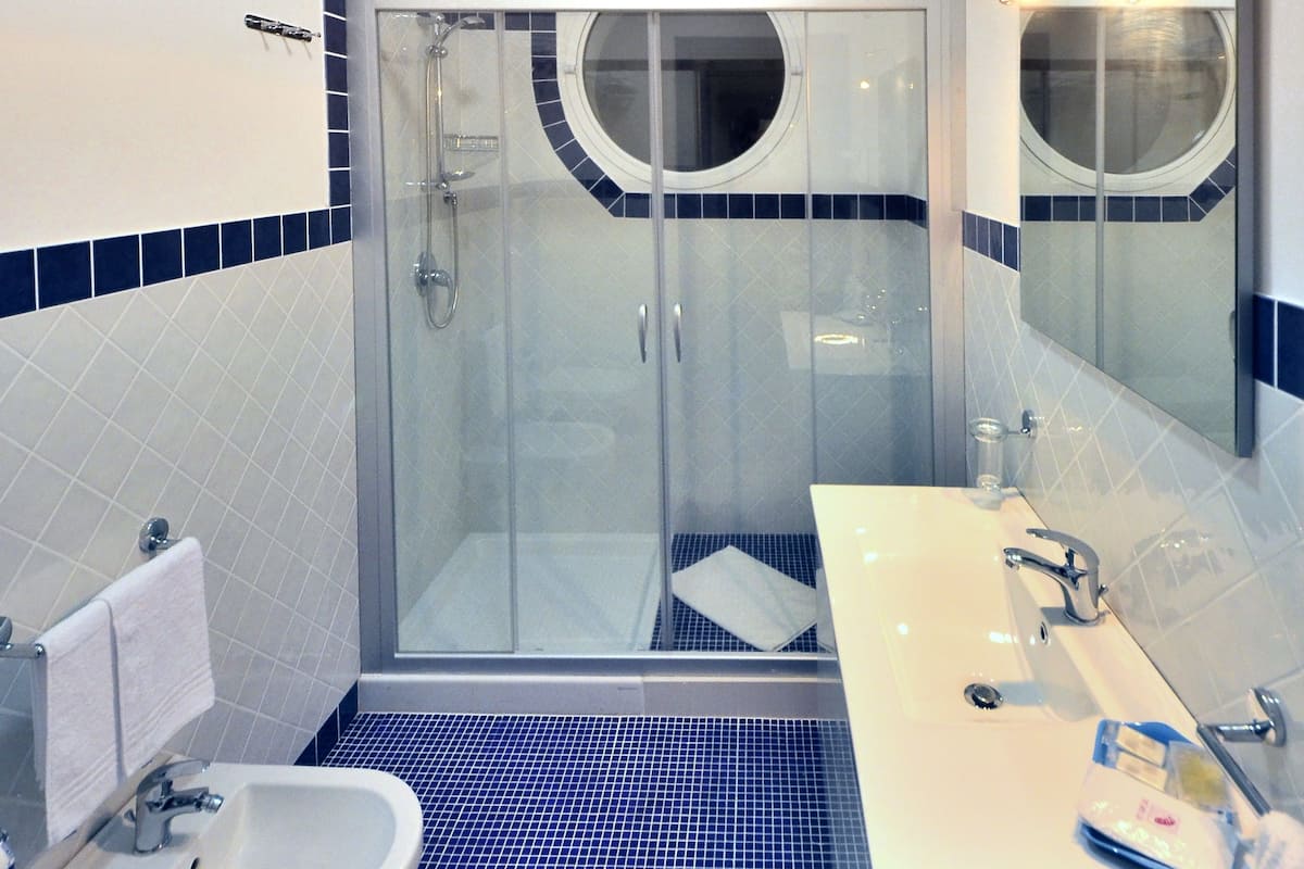 shower, free toiletries, hair dryer, slippers