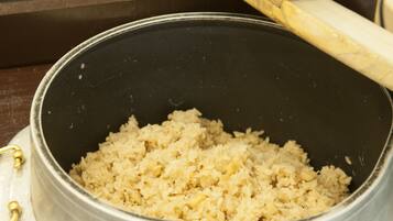 A pot of cooked rice.