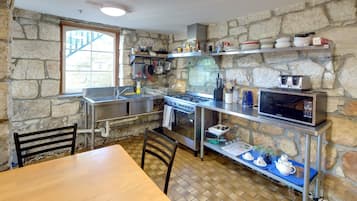 Microwave, coffee/tea maker, electric kettle, cookware/dishes/utensils