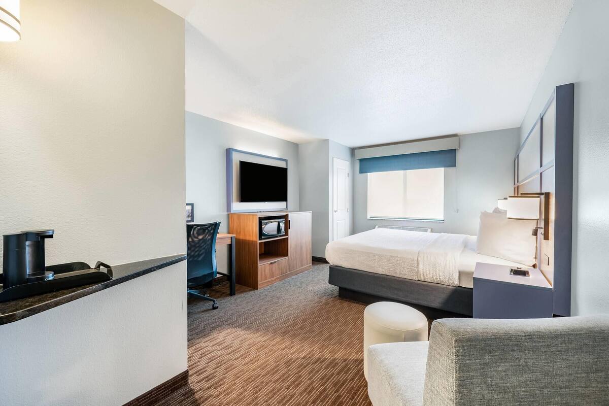 Room, 1 King Bed, Non Smoking | Down comforters, desk, laptop workspace, blackout drapes