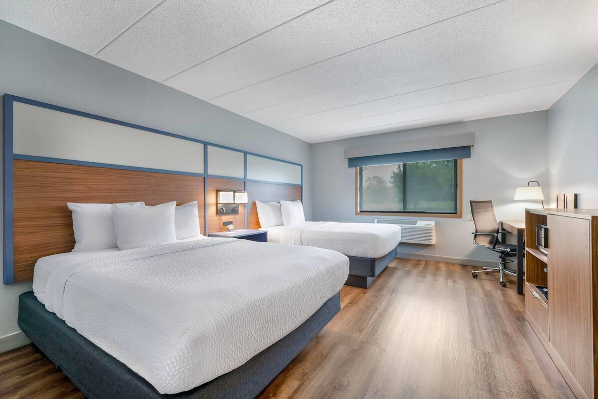 Room, 2 Queen Beds, Non Smoking (Pet-friendly) | Down comforters, desk, laptop workspace, blackout drapes