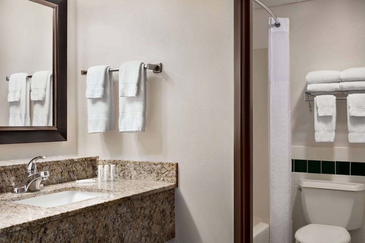 free toiletries, hair dryer, towels, soap