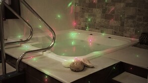 A spa area with a hot tub, a metal ladder, and a stone wall. - Forum Palace Hotel (Cassino)