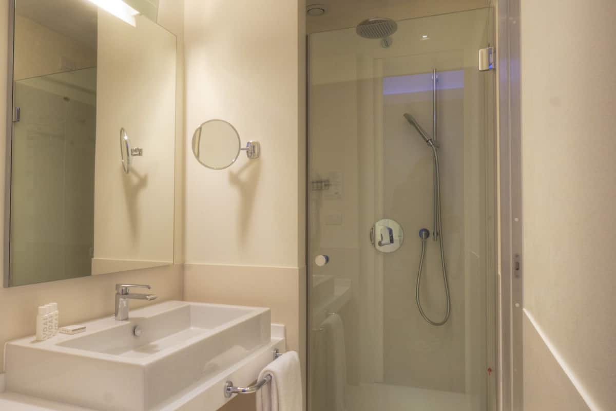 standard double room (from ground to 4th floor) | bathroom | shower, rainfall showerhead, designer toiletries, hair dryer
