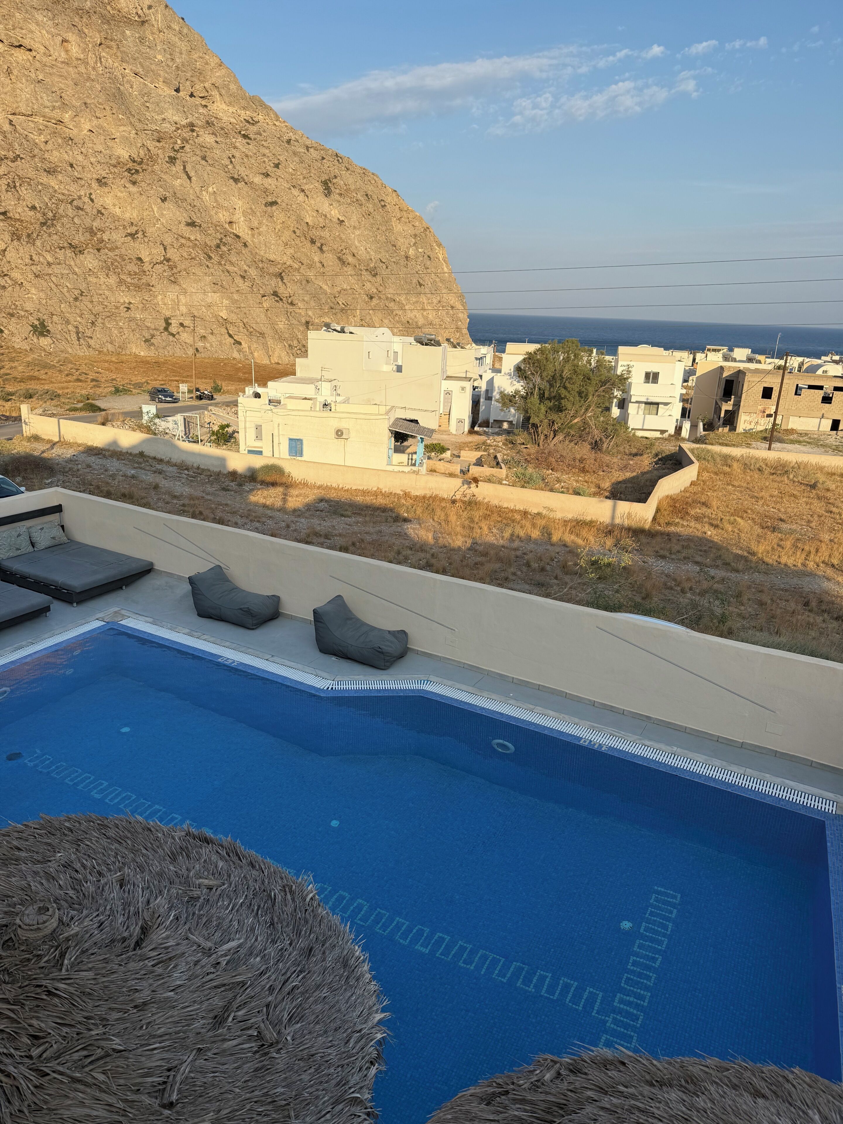 Outdoor pool, pool umbrellas, pool loungers