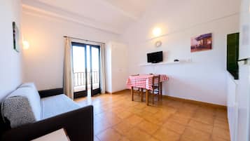 Apartment, 1 Bedroom, Terrace | Living area | 20-inch flat-screen TV with satellite channels, TV