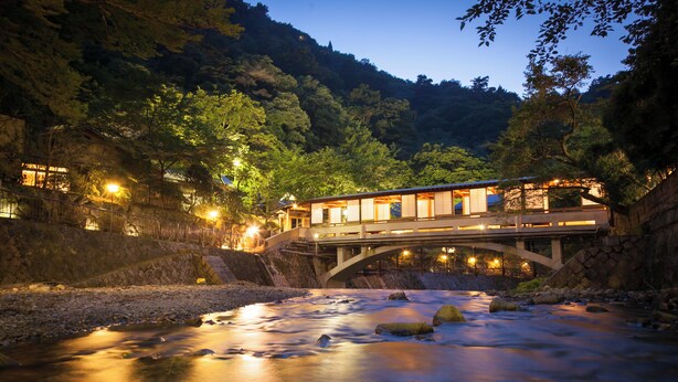 Un puente sobre un río, con un edificio a la izquierda.