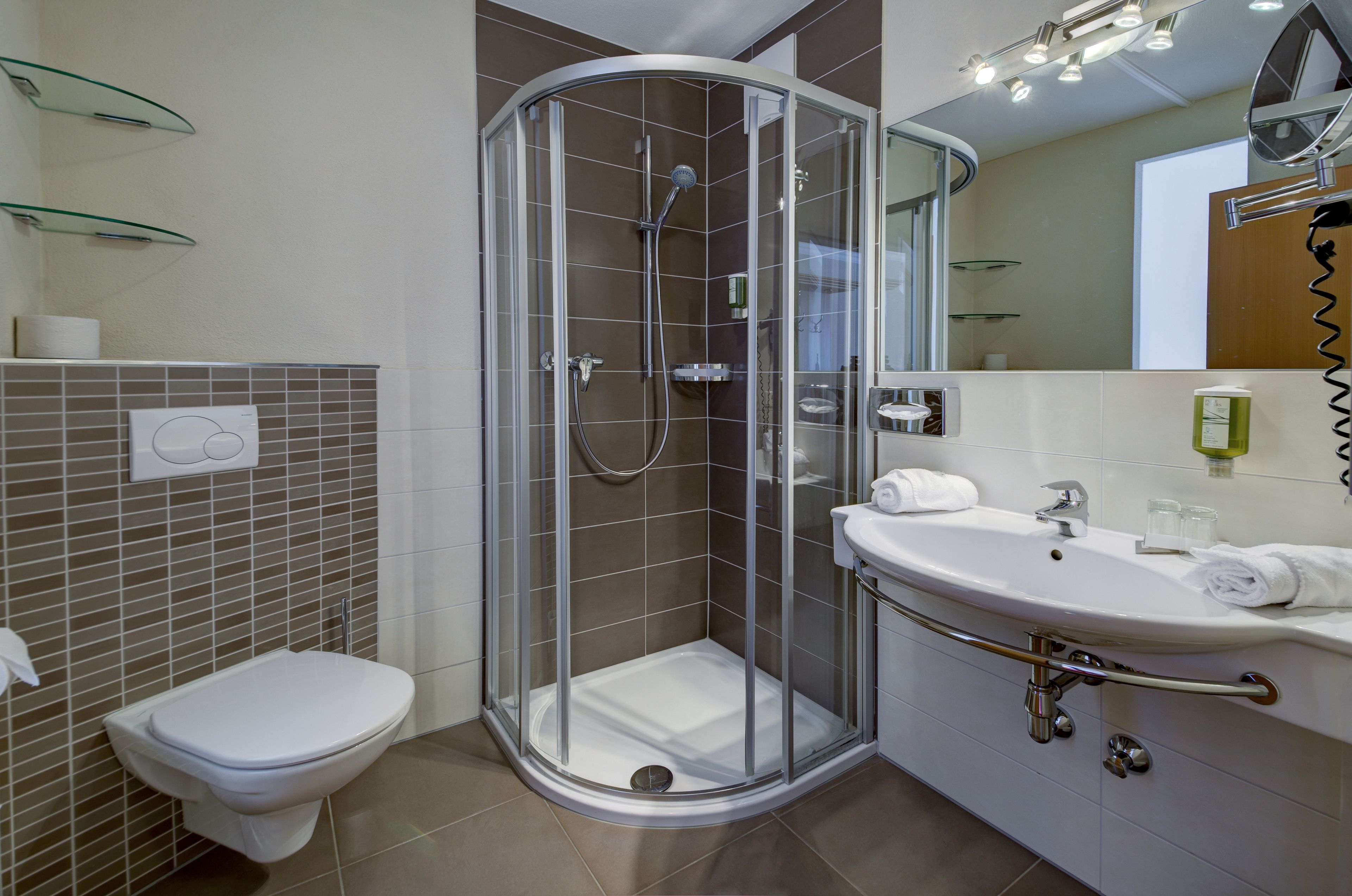 free toiletries, hair dryer, bathrobes, towels