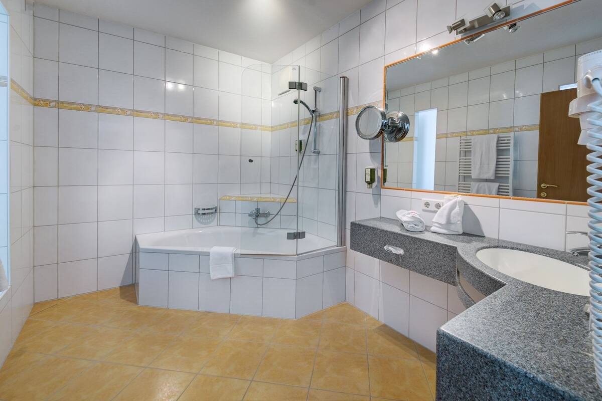 free toiletries, hair dryer, bathrobes, towels