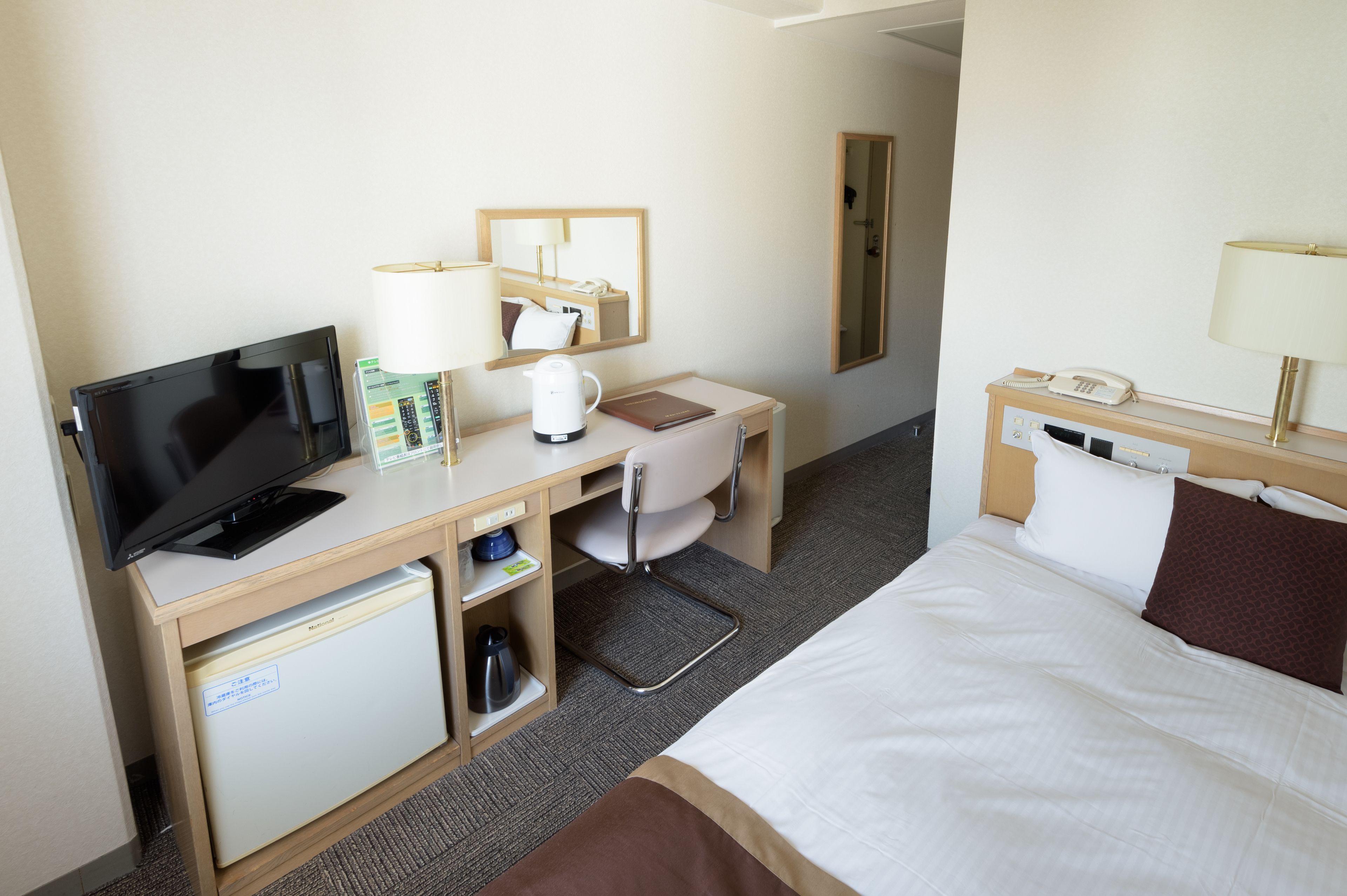 down duvets, desk, blackout curtains, iron/ironing board