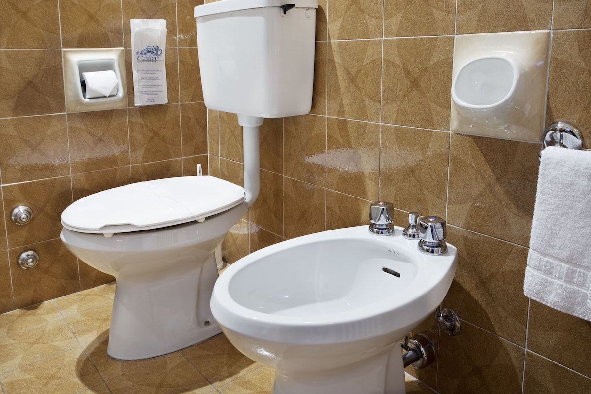 rainfall showerhead, free toiletries, bidet, towels