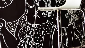 A close-up of a black and white patterned wall.
