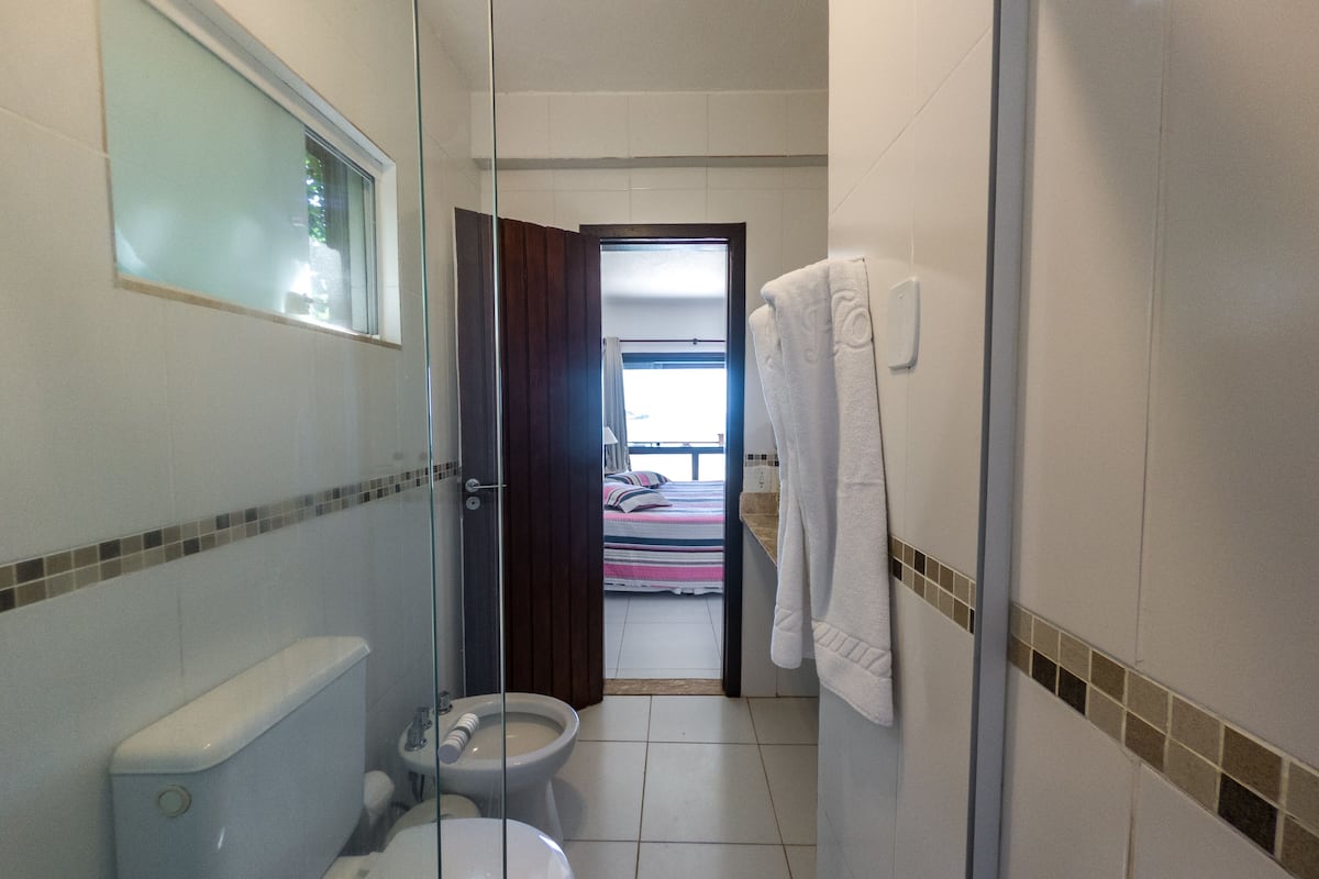 superior double room | bathroom | shower, rainfall showerhead, hair dryer, bidet