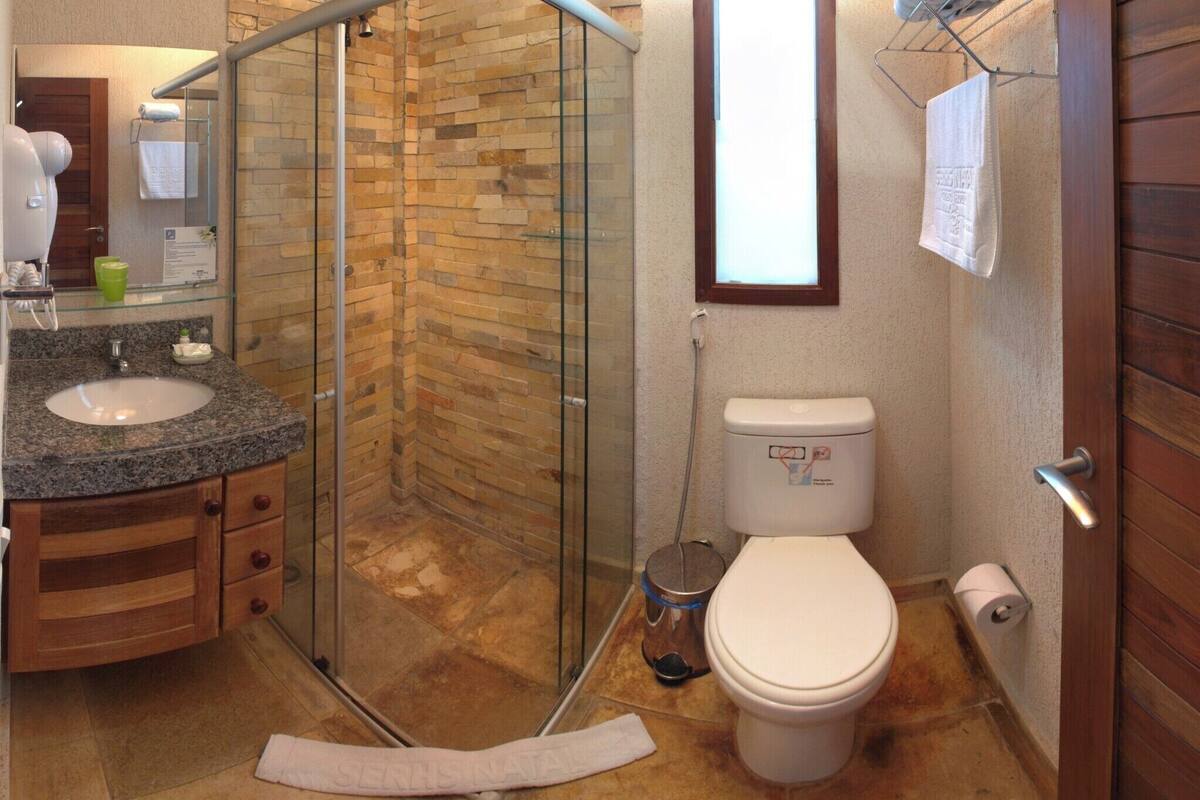 superior villa | bathroom | shower, hair dryer, towels