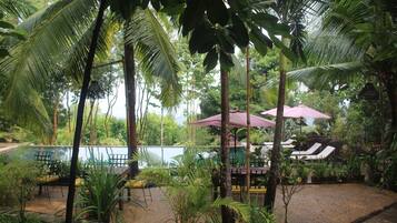 Outdoor pool, pool umbrellas