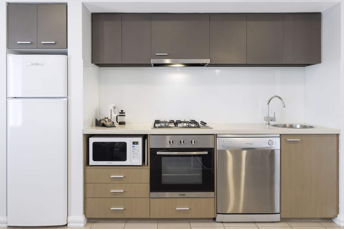 fridge, microwave, coffee/tea maker, electric kettle