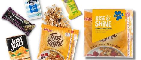 Una variedad de cereales y aperitivos para el desayuno.