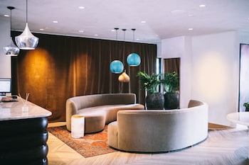 Sitting area in hotel lobby at CODA Williamsburg
