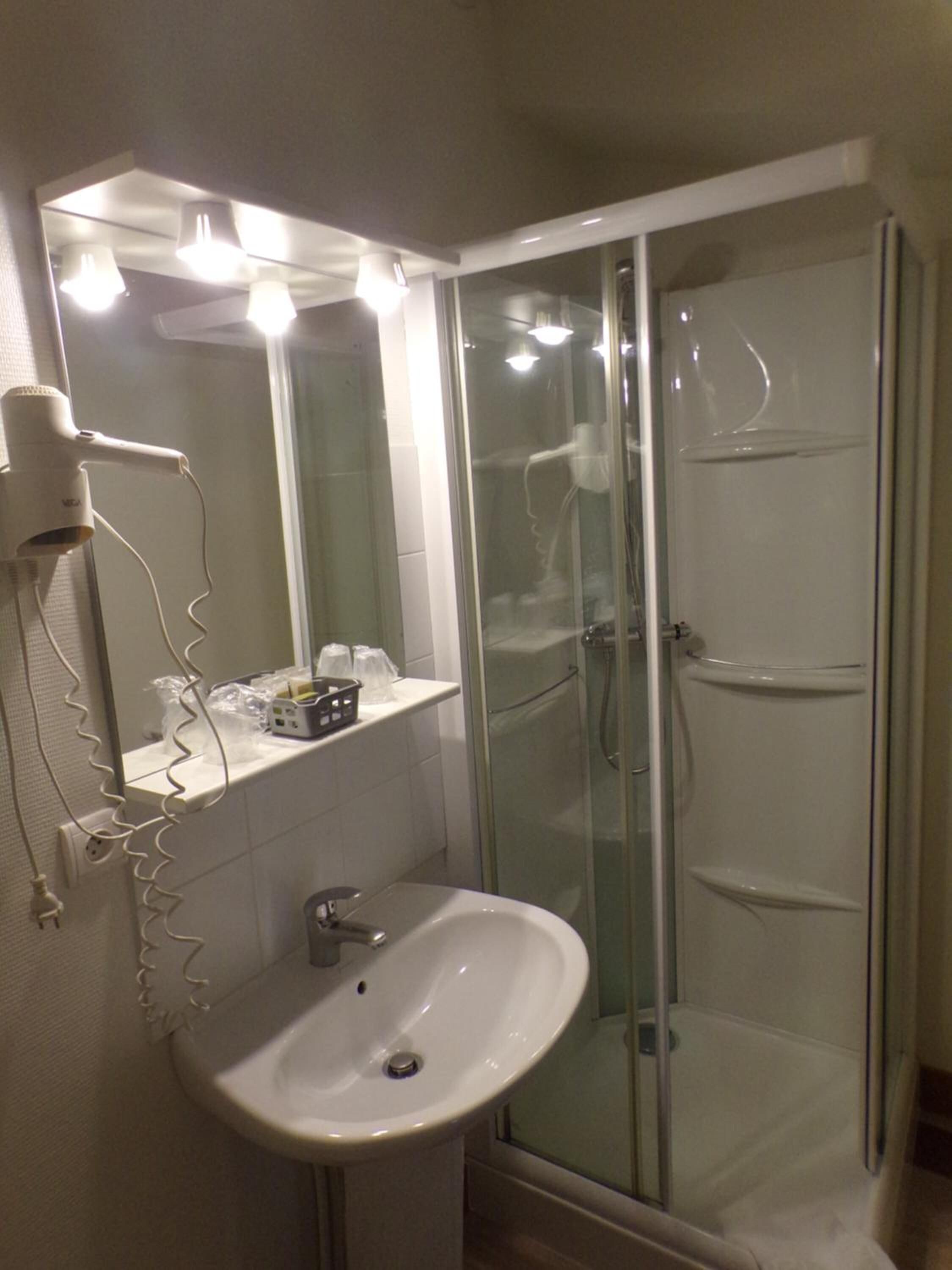 free toiletries, hair dryer, towels