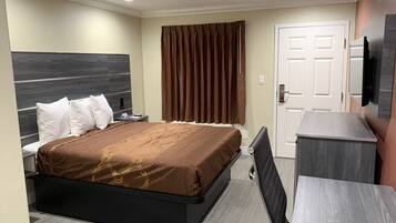 Desk, blackout curtains, iron/ironing board, free WiFi