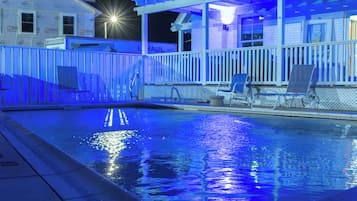 Outdoor pool, pool umbrellas, pool loungers
