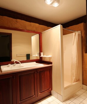 Hair dryer, towels, toilet paper