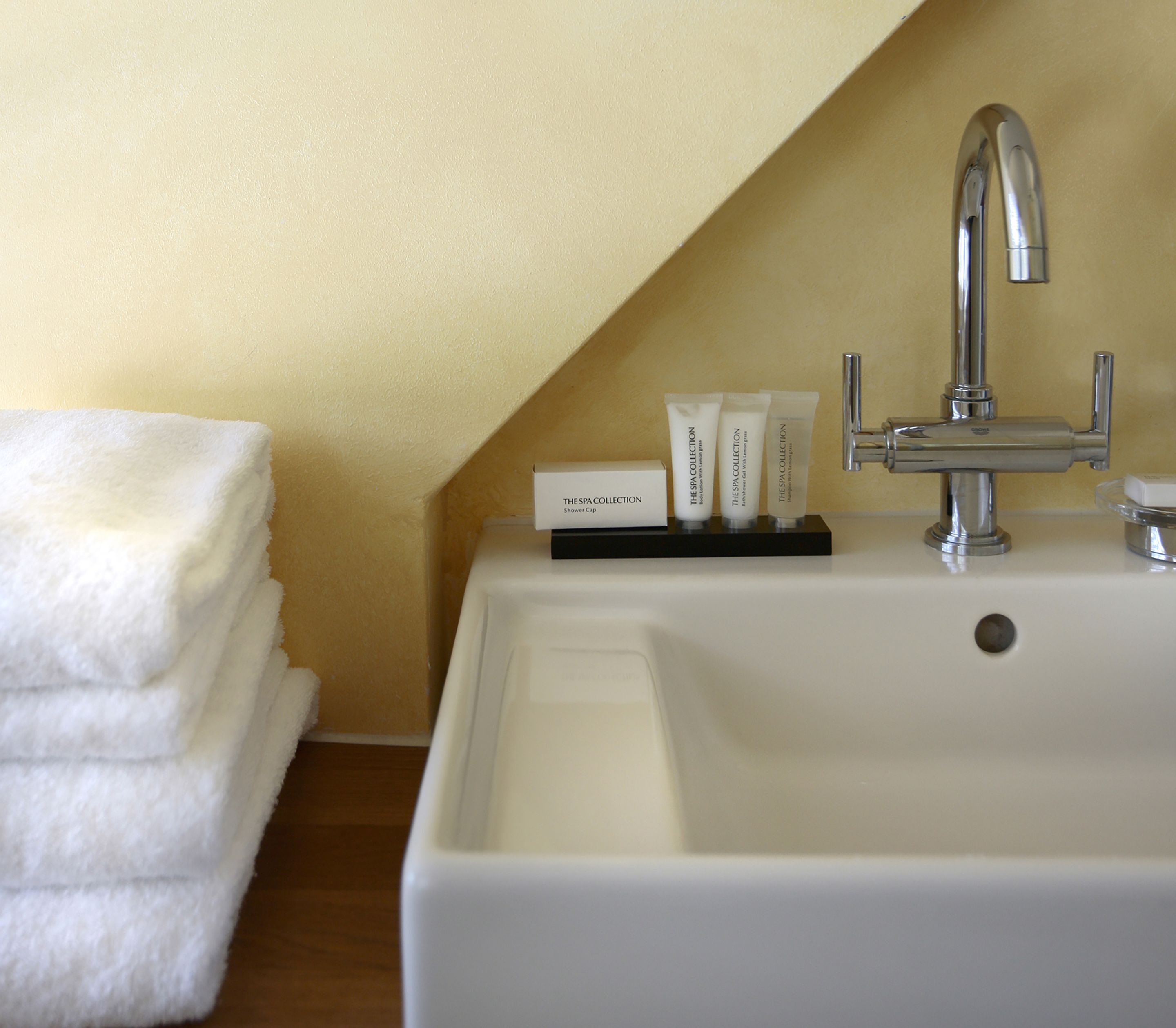 free toiletries, hair dryer, towels